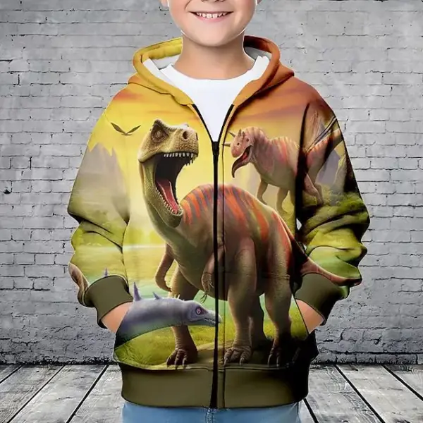 Kinder Kapuzenjacke mit Reißverschluss und Dinosaurier-Druck – Bild 4