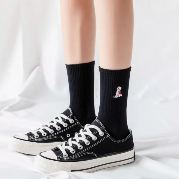 Damen Socken mit gesticktem Dino, gerippt – Bild 3