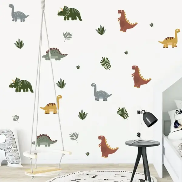 Dinosaurier Wandtattoo Set mit Blättern fürs Kinderzimmer – Bild 4