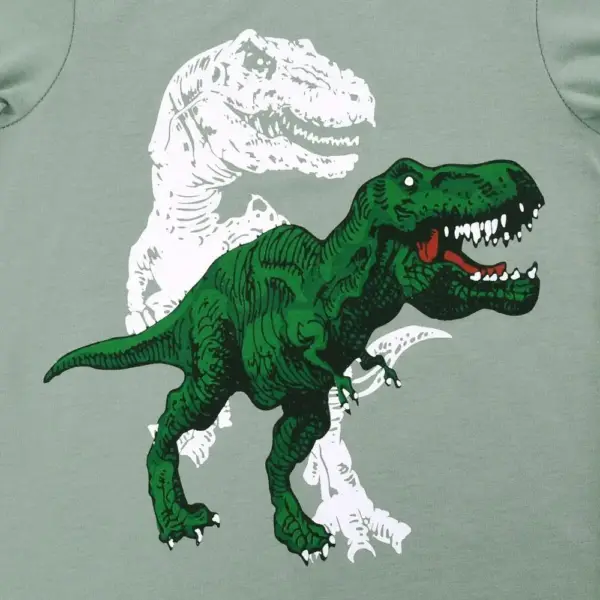 Zweiteiliger Schlafanzug mit T-Rex Druck und Bündchen – Bild 3