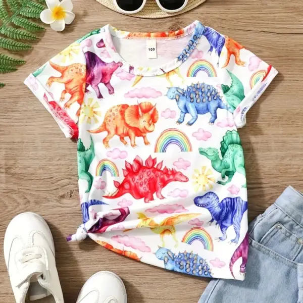 Mädchen T-Shirt kurzarm mit Dinosaurier-Aquarellmotiven – Bild 5