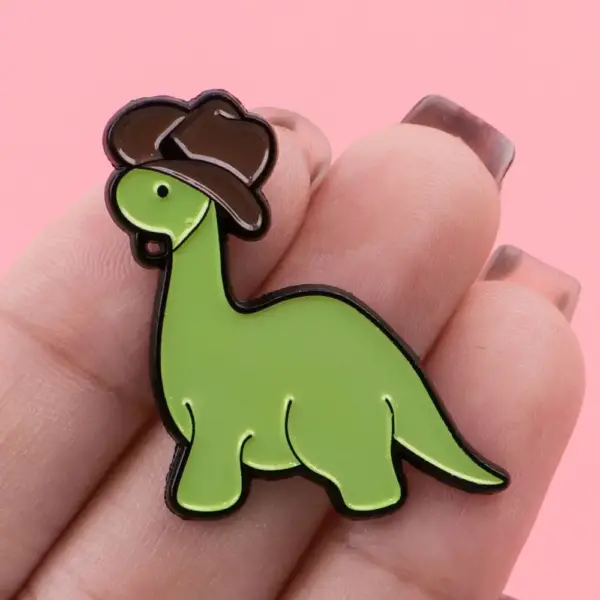 Anstecknadel Langhals-Dinosaurier mit Cowboyhut – Bild 3