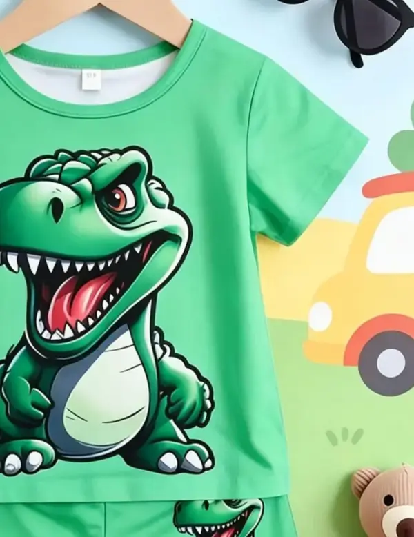 Kinder Set T-Shirt und Shorts mit Dinosaurier-Aufdruck – Bild 3