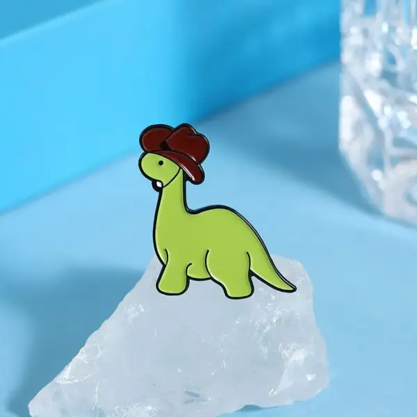 Brosche Dinosaurier mit Cowboyhut zum Anstecken – Bild 4