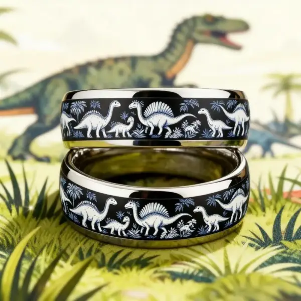 Unisex Ring aus Edelstahl mit Dinosaurier-Muster – Bild 4