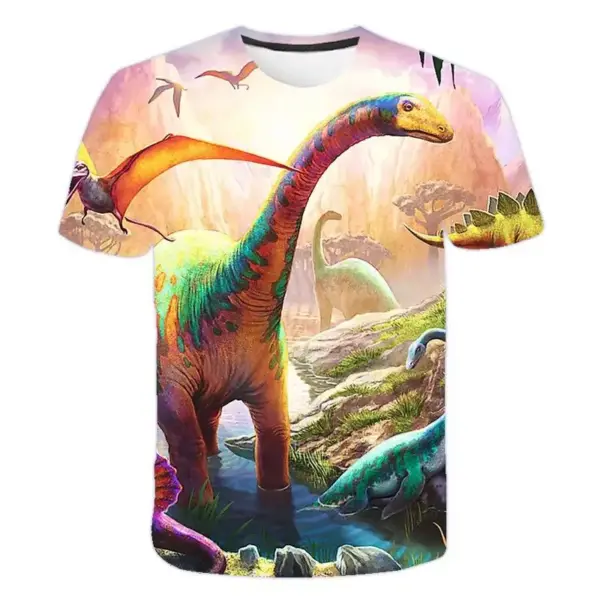 Kinder T-Shirt kurzarm mit Dinosaurier-Aufdruck, Rundhals – Bild 4