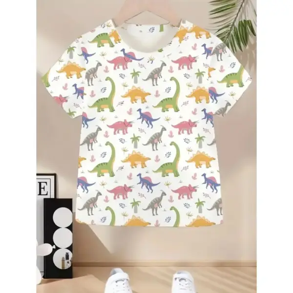 Kinder T-Shirt mit Dinosaurier-Allover-Druck und Rundhals – Bild 5