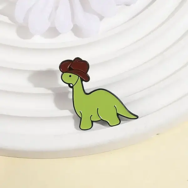 Brosche Dinosaurier mit Cowboyhut zum Anstecken – Bild 5