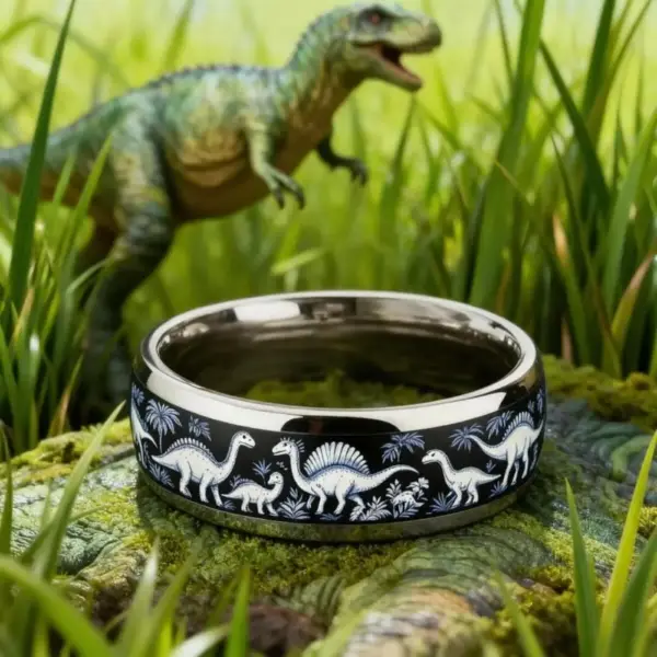 Unisex Ring aus Edelstahl mit Dinosaurier-Muster – Bild 5