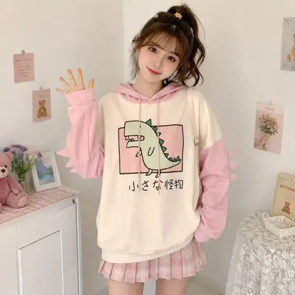 Damen Kapuzenpullover mit Dino-Aufdruck und Zacken an den Ärmeln – Bild 5