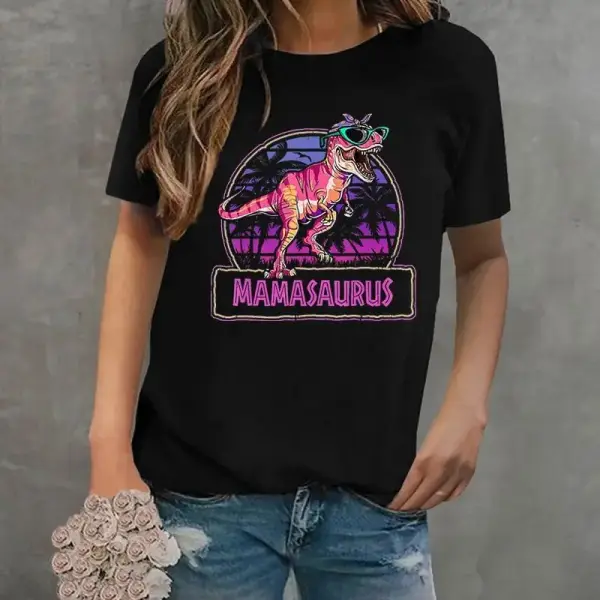 Damen T-Shirt mit Dinosaurier und Sonnenbrille, Rundhals – Bild 5