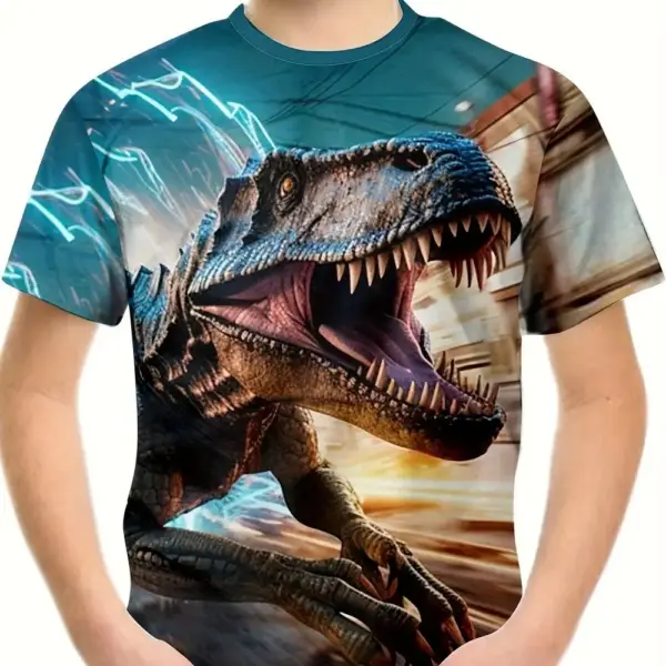 Kinder T-Shirt mit großem Dino-Kopf Druck und Rundhals – Bild 5