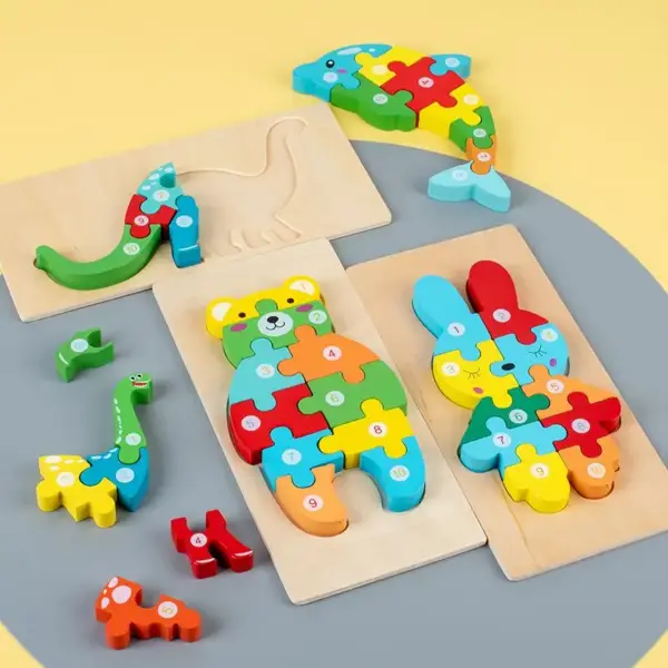Holzpuzzle mit Zahlen in Tierformen zum Zusammenstecken – Bild 5