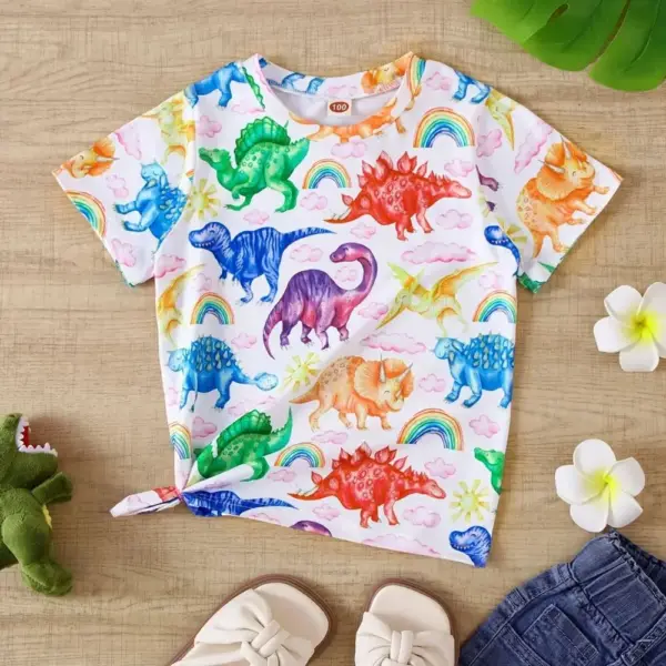 Mädchen T-Shirt kurzarm mit Dinosaurier-Aquarellmotiven – Bild 6