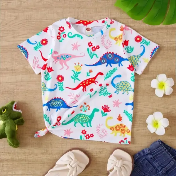 Mädchen T-Shirt kurzarm mit Dinosaurier-Aquarellmotiven – Bild 7