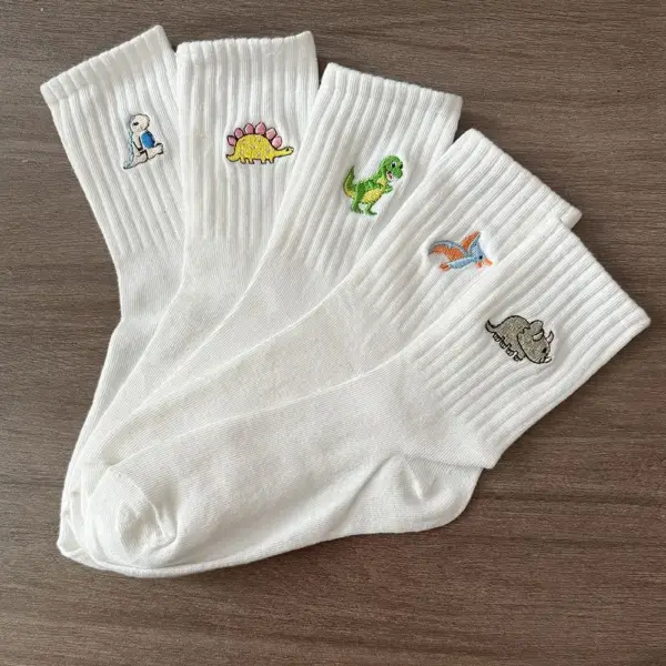 Socken mit gestickten Dino-Motiven, mittelhoch – Bild 5