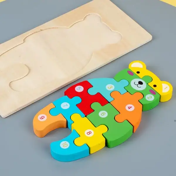 Holzpuzzle mit Zahlen in Tierformen zum Zusammenstecken – Bild 6