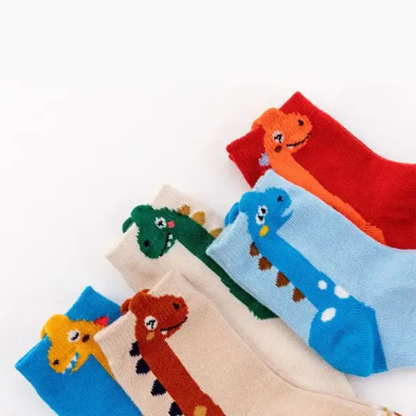 Kindersocken mit Dino-Motiv und farbigen Fersen – Bild 4
