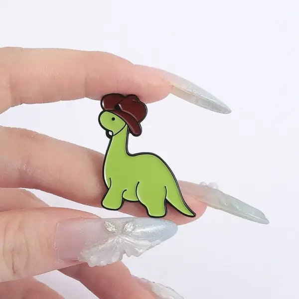 Brosche Dinosaurier mit Cowboyhut zum Anstecken – Bild 6