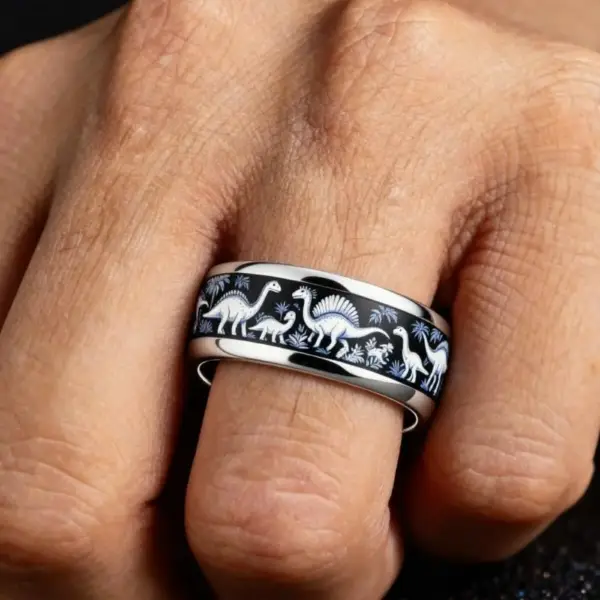 Unisex Ring aus Edelstahl mit Dinosaurier-Muster – Bild 6