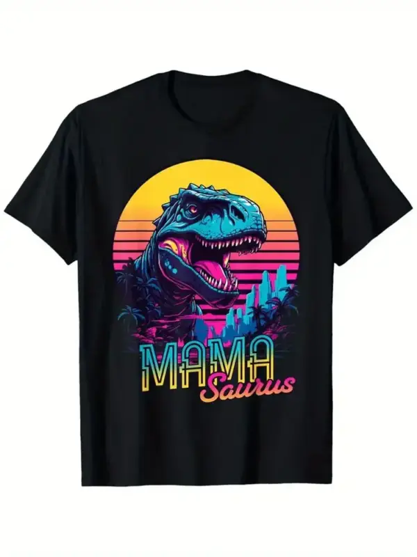T-Shirt Damen mit Dinosaurier-Motiv, Rundhals, kurze Ärmel – Bild 4