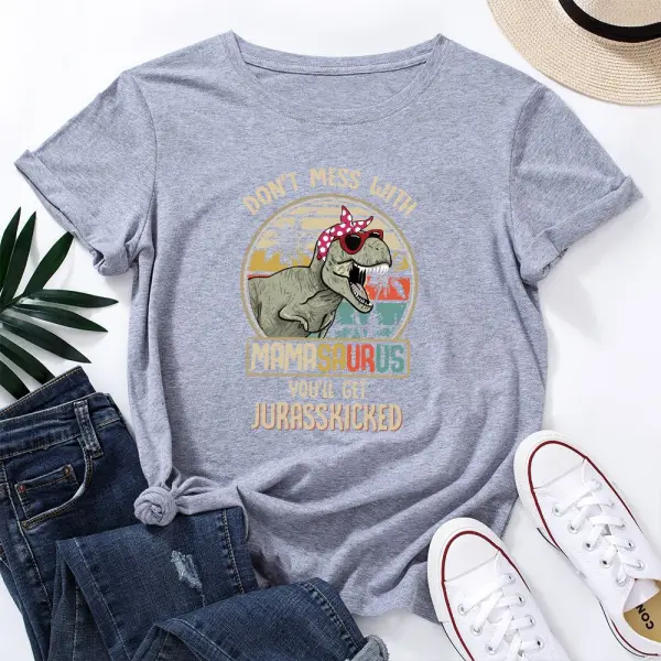 Damen T-Shirt mit T-Rex Aufdruck, Sonnenbrille und Kopftuch – Bild 5