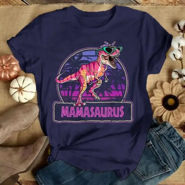 Damen T-Shirt mit Dinosaurier und Sonnenbrille, Rundhals – Bild 6