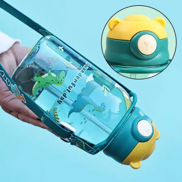 Kinder Trinkflasche mit Strohhalm, Klappdeckel und Trageband – Bild 6