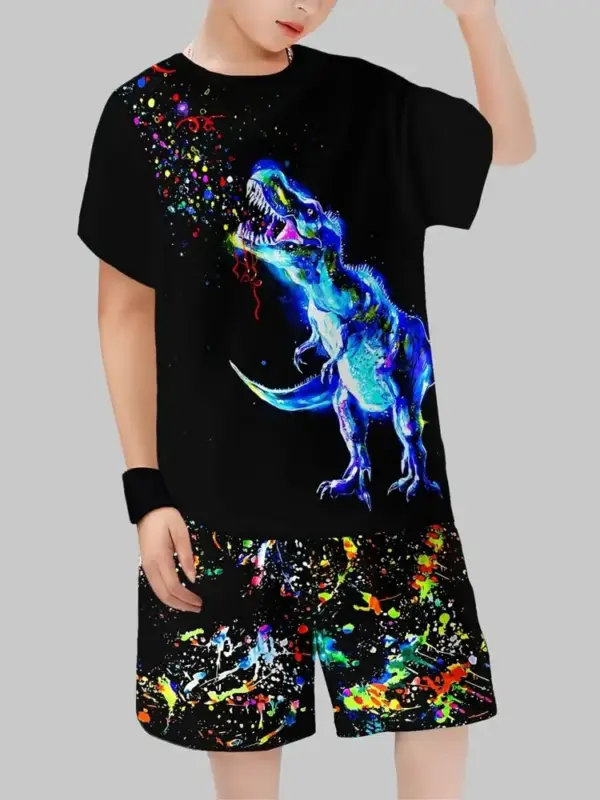 Jungen Set aus T-Shirt und Shorts mit Motivdruck für den Sommer – Bild 4
