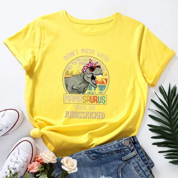 Damen T-Shirt mit T-Rex Aufdruck, Sonnenbrille und Kopftuch – Bild 12