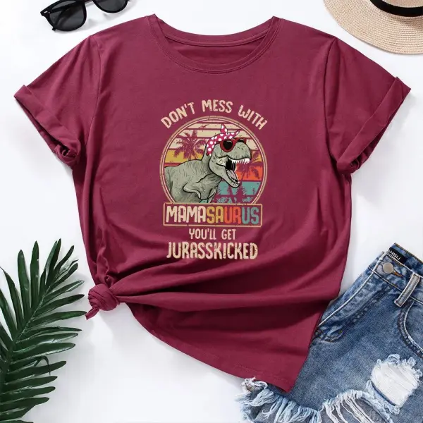 Damen T-Shirt mit T-Rex Aufdruck, Sonnenbrille und Kopftuch – Bild 13