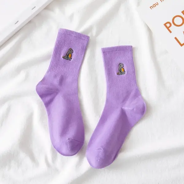 Damen Socken mit gesticktem Dino, gerippt – Bild 4