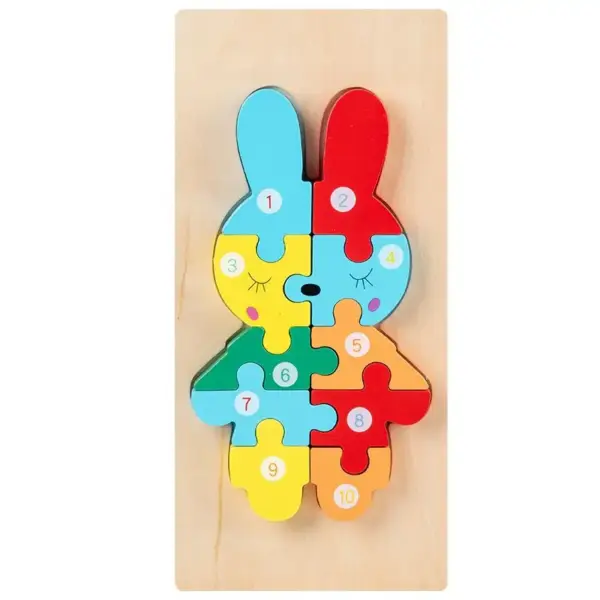 Holzpuzzle mit Zahlen in Tierformen zum Zusammenstecken – Bild 9