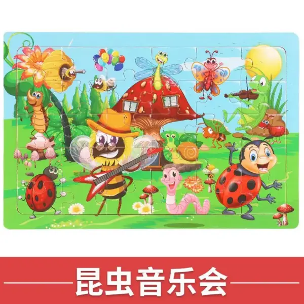 Holzpuzzle mit Cartoon-Szenen, Tieren und Fahrzeugen – Bild 11