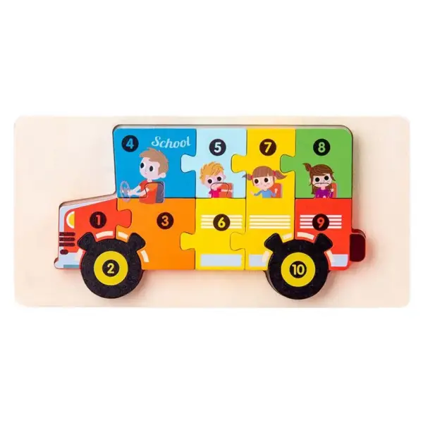 3D Holzpuzzle mit Tier- und Fahrzeugmotiven und Zahlen – Bild 8