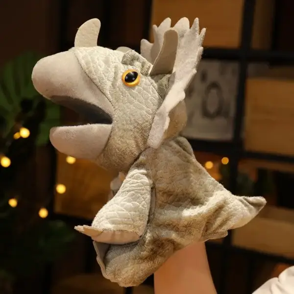 Dinosaurier Handpuppe mit offenem Maul, T-Rex und Triceratops – Bild 5