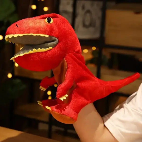 Dinosaurier Handpuppe mit offenem Maul, T-Rex und Triceratops – Bild 3