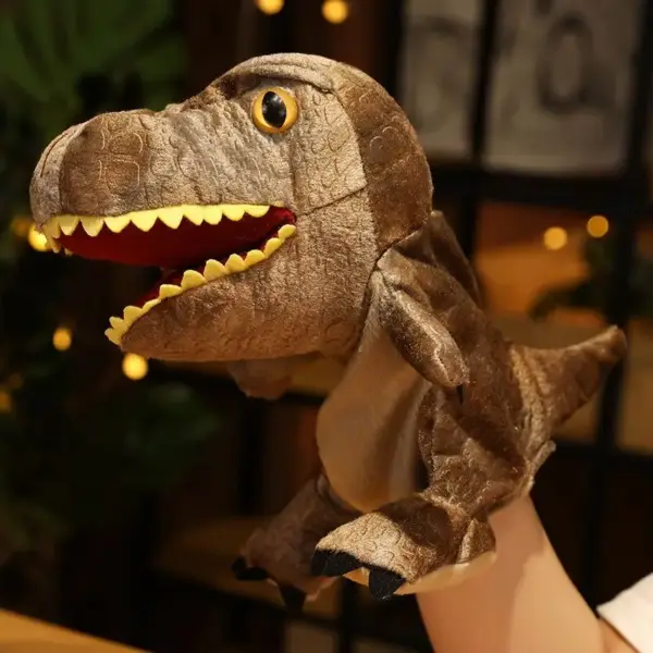 Dinosaurier Handpuppe mit offenem Maul, T-Rex und Triceratops – Bild 2