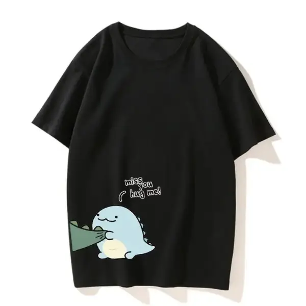 Partner T-Shirt mit Dinosaurier-Paar-Motiv und Rundhals – Bild 8