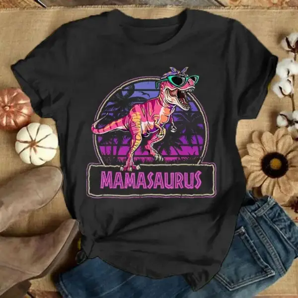 Damen T-Shirt mit Dinosaurier und Sonnenbrille, Rundhals – Bild 11