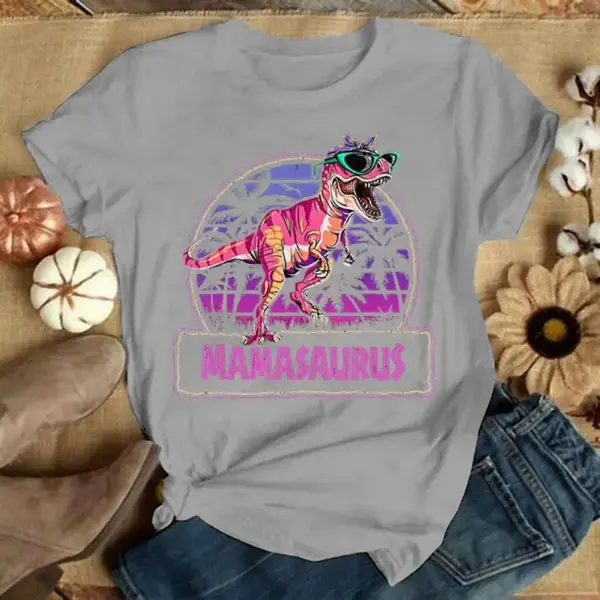Damen T-Shirt mit Dinosaurier und Sonnenbrille, Rundhals – Bild 12