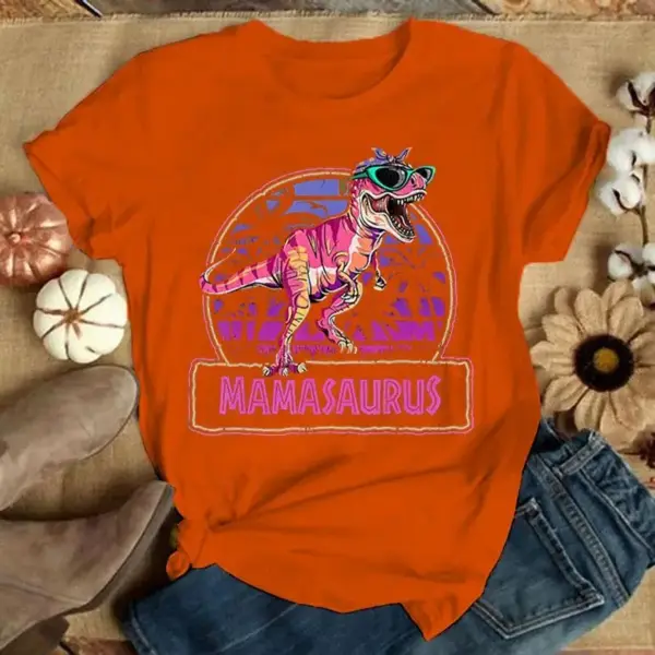 Damen T-Shirt mit Dinosaurier und Sonnenbrille, Rundhals – Bild 8