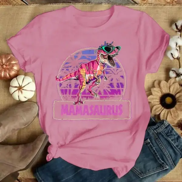 Damen T-Shirt mit Dinosaurier und Sonnenbrille, Rundhals – Bild 9