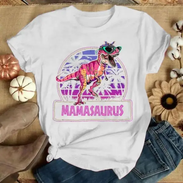Damen T-Shirt mit Dinosaurier und Sonnenbrille, Rundhals – Bild 10