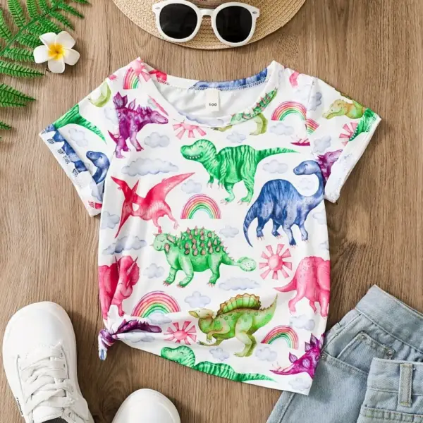 Mädchen T-Shirt kurzarm mit Dinosaurier-Aquarellmotiven – Bild 14