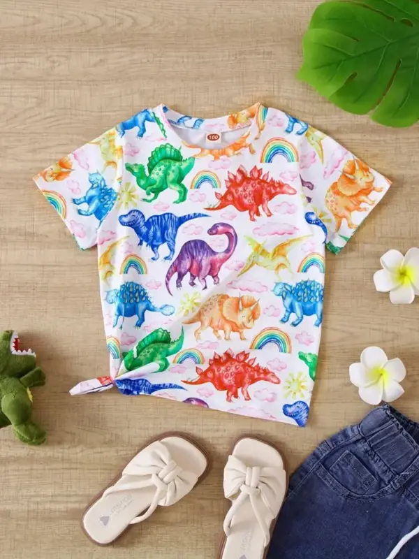 Mädchen T-Shirt kurzarm mit Dinosaurier-Aquarellmotiven – Bild 10