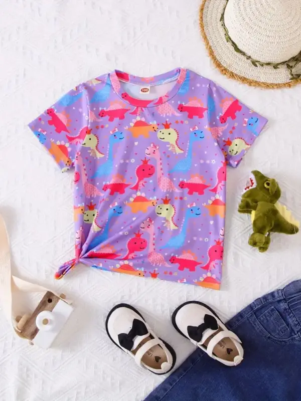 Mädchen T-Shirt kurzarm mit Dinosaurier-Aquarellmotiven – Bild 11
