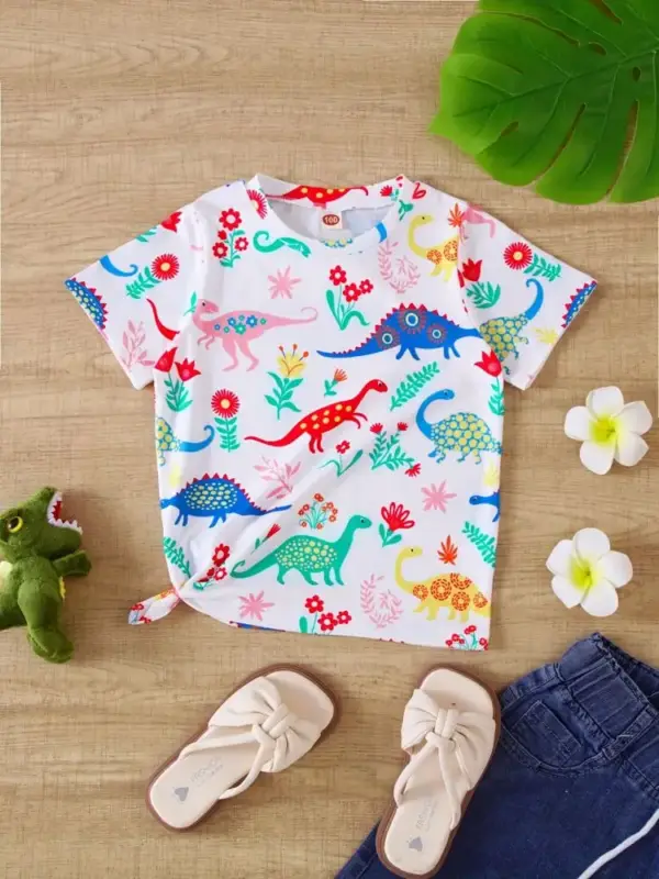 Mädchen T-Shirt kurzarm mit Dinosaurier-Aquarellmotiven – Bild 12
