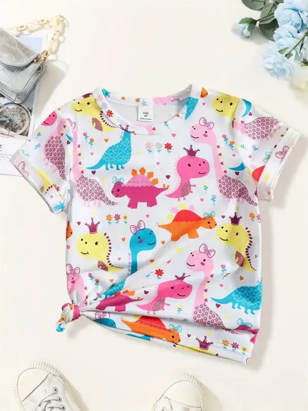 Mädchen T-Shirt kurzarm mit Dinosaurier-Aquarellmotiven – Bild 8