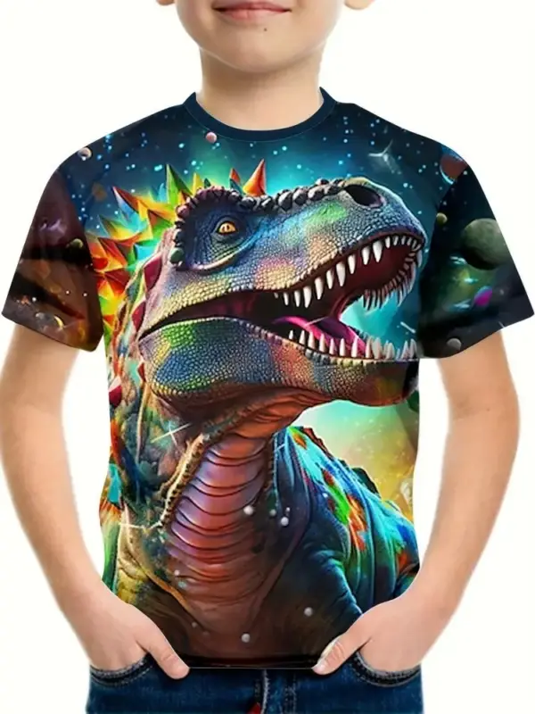 Kinder T-Shirt mit großem Dino-Kopf Druck und Rundhals – Bild 7